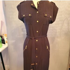 Michael Kors Dark Blue Buttoned Military Style  Dress